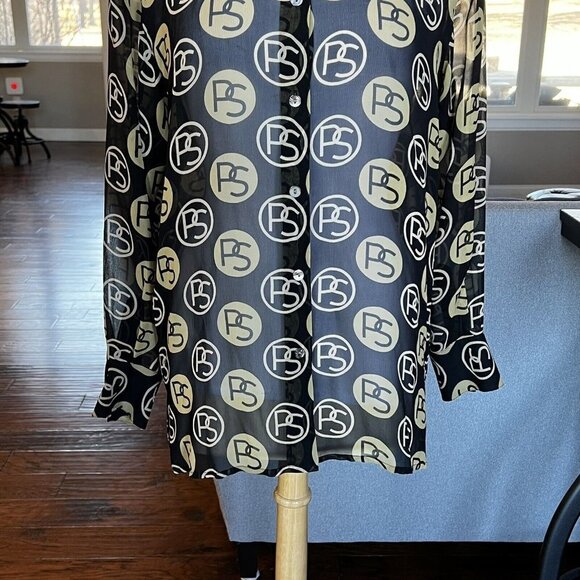 Vintage Paolo Santini Silk Blouse Black Gold Logo No Tag Measures 8 10 Medium - Picture 4 of 16